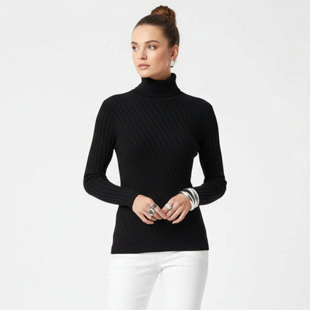 Banana Republic Black 100% Merino Wool Ribbed Long Sleeve Turtleneck Sweater M